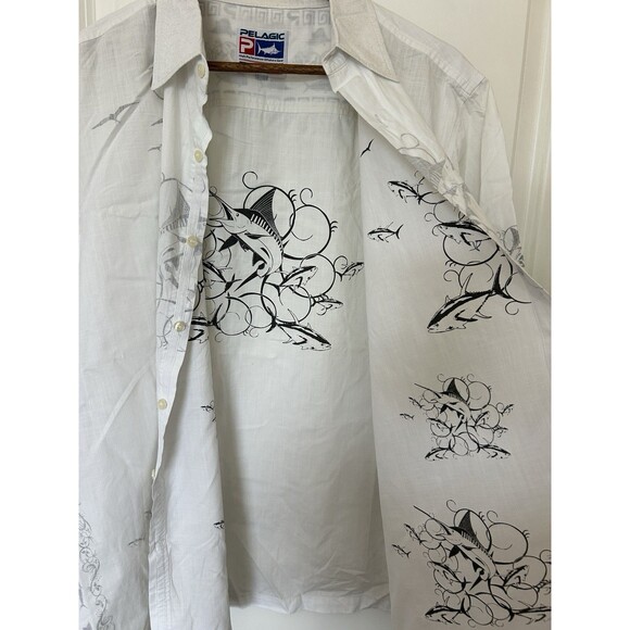 Pelagic Mens Shirt Extra Large Button Up Reverse Print Camp Marlin Fish Resort - Picture 8 of 9